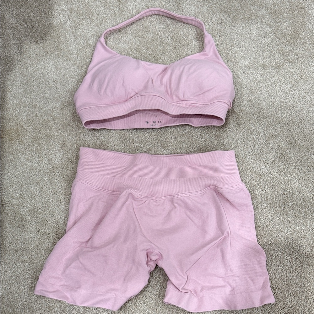Amazon Women’s Athletic Shorts and Sports Bra Set - Light Pink